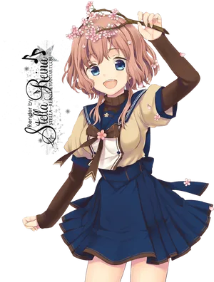 Cherry Blossom Anime Girl PNG Image