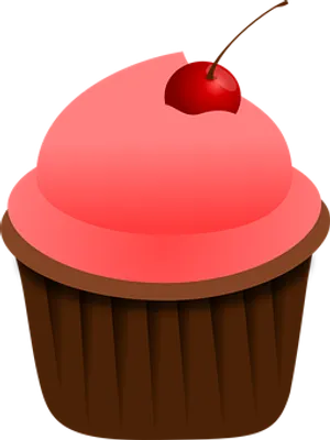 Cherry Topped Chocolate Cupcake Illustration PNG Image