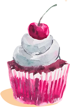 Cherry Topped Cupcake Art PNG Image