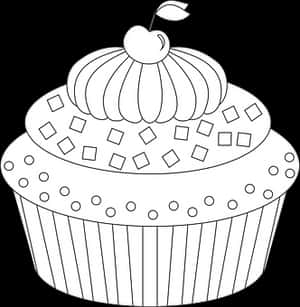 Cherry Topped Cupcake Line Art PNG with transparent background