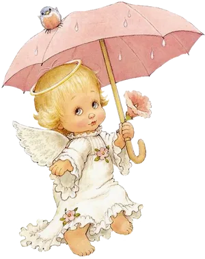 Cherubic Angel With Umbrella PNG Image