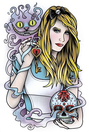 Cheshire Catand Blonde Girl Fantasy Art PNG Image