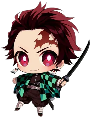 Chibi Anime Character With Sword PNG Image