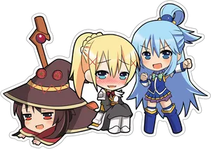 Chibi Anime Characters Celebration PNG Image