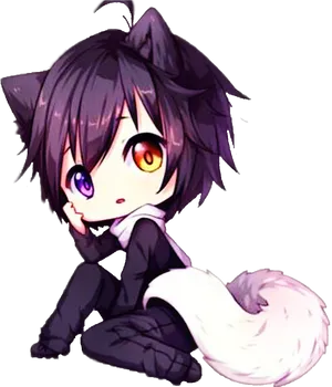 Chibi Anime Characterwith Cat Earsand Tail PNG Image