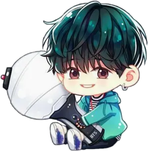 Chibi_ B T S_ Member_with_ Astronaut_ Helmet PNG Image