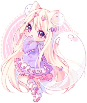 Chibi Catgirl Pastel Dreams PNG Image