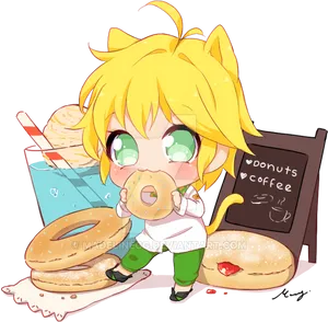 Chibi Character Donut Delight PNG Image