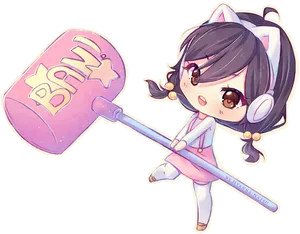 Chibi Character With Ban Hammer PNG Image