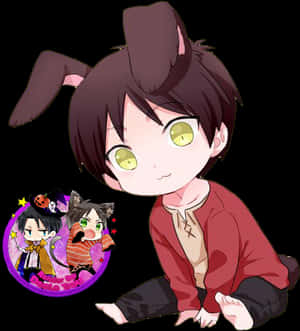 Chibi Erenwith Dog Earsand Friends PNG image with transparent background