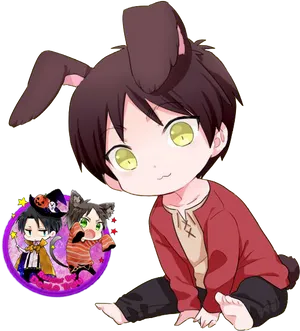 Chibi Erenwith Dog Earsand Friends PNG Image