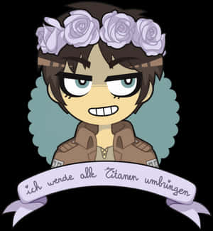 Chibi Erenwith Flower Crownand Banner PNG image with transparent background