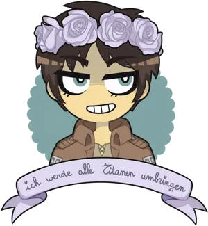 Chibi Erenwith Flower Crownand Banner PNG Image