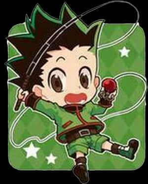 Chibi Gon Fishing Rod Sparkle PNG image with transparent background