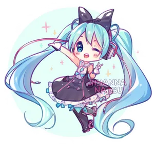 Chibi_ Hatsune_ Miku_ Cute_ Pose PNG Image