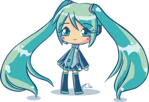 Chibi_ Hatsune_ Miku_ Vector_ Art PNG Image