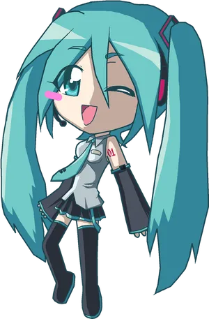 Chibi_ Hatsune_ Miku_ Winking PNG Image