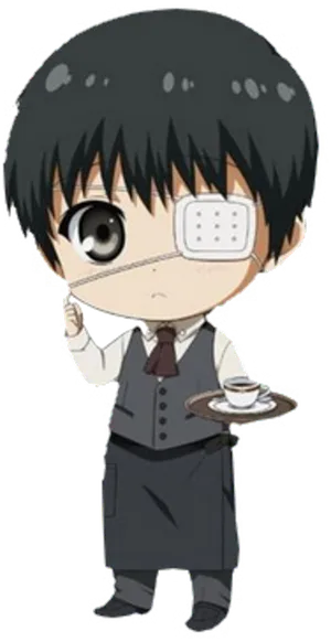 Chibi Kaneki Waiter Illustration PNG Image