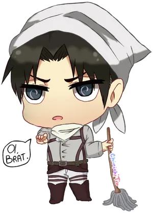 Chibi Levi Ackerman Cleaning PNG Image