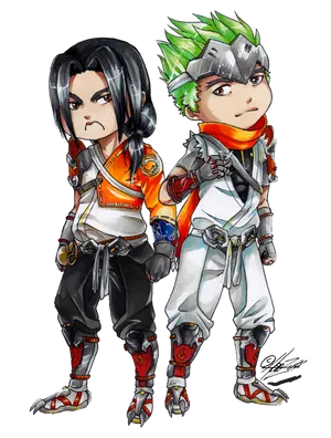 Chibi Ninja Duo Artwork PNG Image