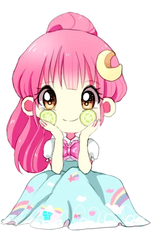 Chibi Pink Haired Anime Girlwith Lemon Eyes PNG Image