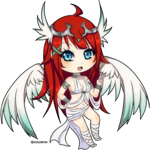 Chibi Red Haired Angel Anime Character PNG Image