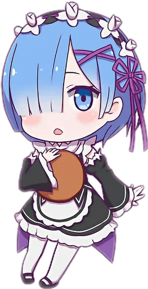 Chibi Rem Eating Donut PNG Image