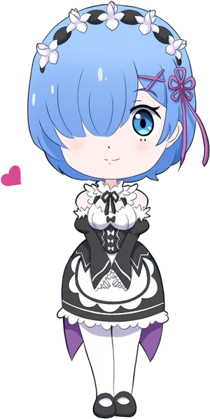 Chibi Rem Re Zero Cute Pose PNG Image