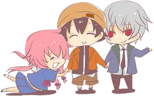 Chibi Trio Fun Moment PNG Image