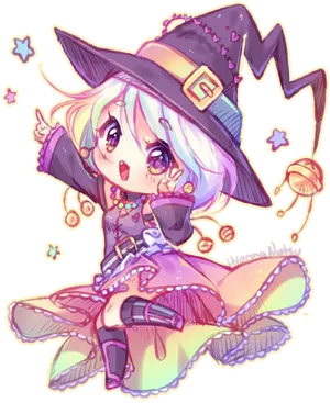 Chibi Witch Celebration PNG Image