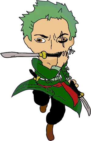 Chibi_ Zoro_ One_ Piece_ Anime_ Character PNG Image