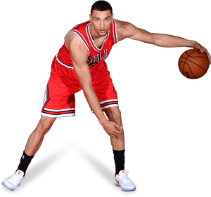 Chicago Bulls Player Dribbling Basketball PNG image with transparent background