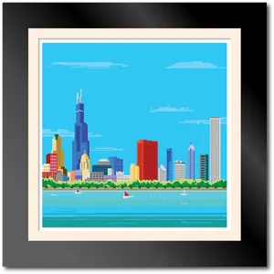 Chicago Pixel Art Skyline PNG Image