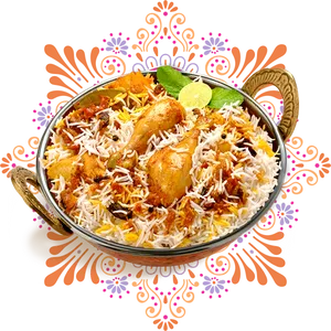 Chicken Biryani Dish Floral Background.png PNG Image