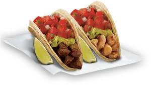 Chickenand Beef Tacoswith Guacamoleand Lime PNG Image