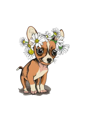 Chihuahuawith Daisy Flower Crown PNG Image