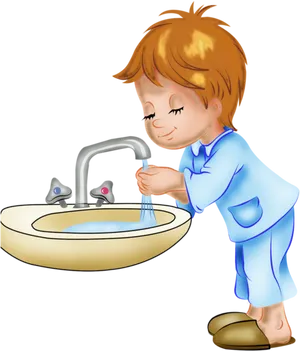 Child Hand Washing Cartoon PNG Image