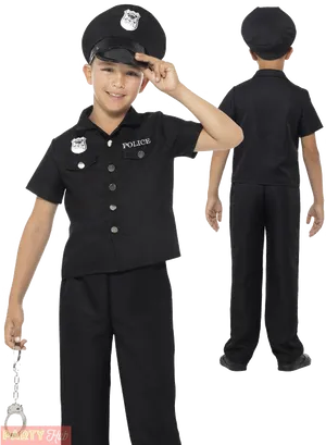 Child Police Costume Poses PNG Image