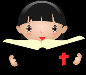 Child Reading Bible Cartoon PNG with transparent background