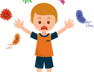 Child Surrounded By Cartoon Bacteria PNG Image