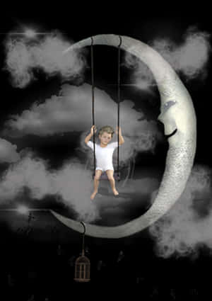 Child Swingingon Moon PNG image with transparent background