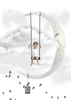 Child Swingingon Moon PNG Image