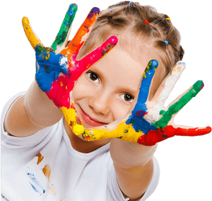 Child With Paint Covered Hands PNG image with transparent background
