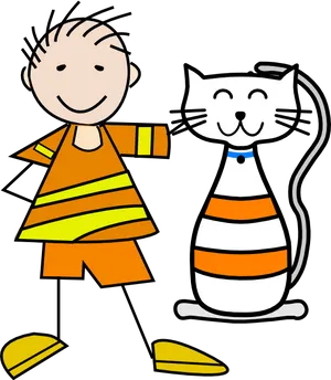 Childand Calico Cat Cartoon PNG Image