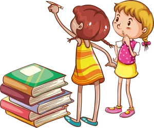 Children Learning Together Cartoon PNG Image