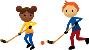 Children Playing Hockey Illustration PNG image with transparent background