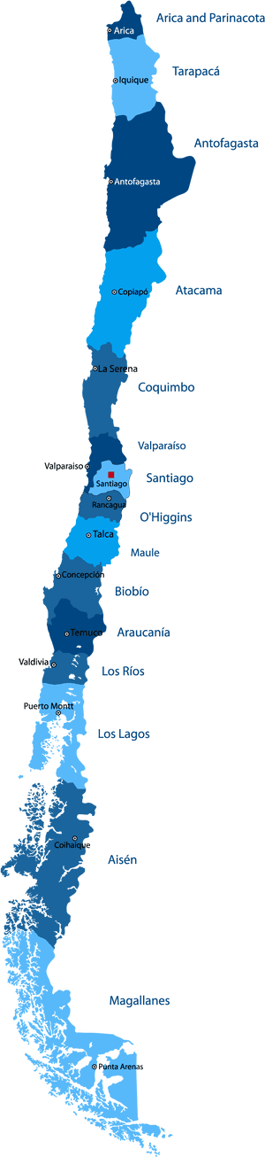 Chile Administrative Regions Map PNG image with transparent background