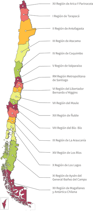 Chile Administrative Regions Map PNG image with transparent background