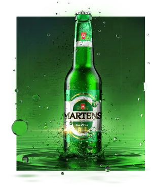 Chilled Martens Beer Bottle Splash PNG Image