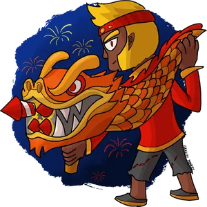 Chinese_ New_ Year_ Dragon_ Dance_ Cartoon PNG Image